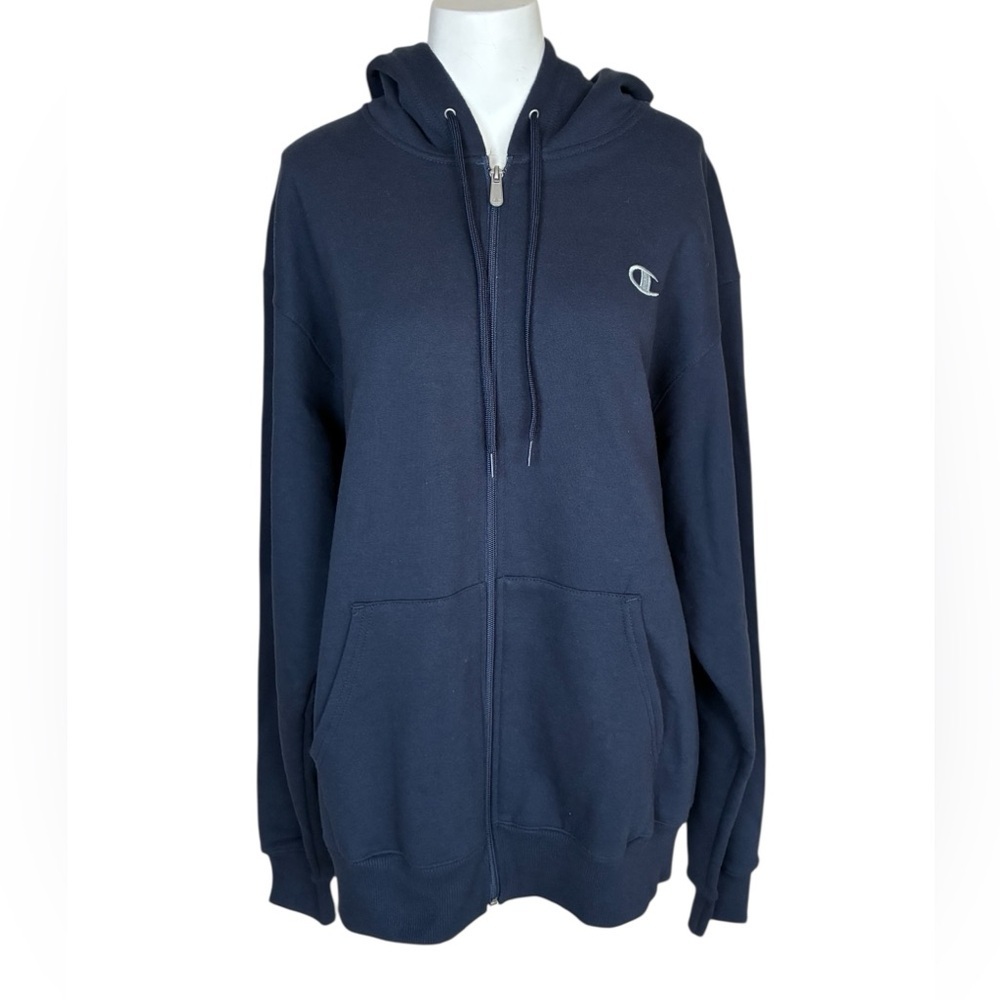 Champion Authentic Dark Blue Full-Zip Hoodie Sweatshirt- L